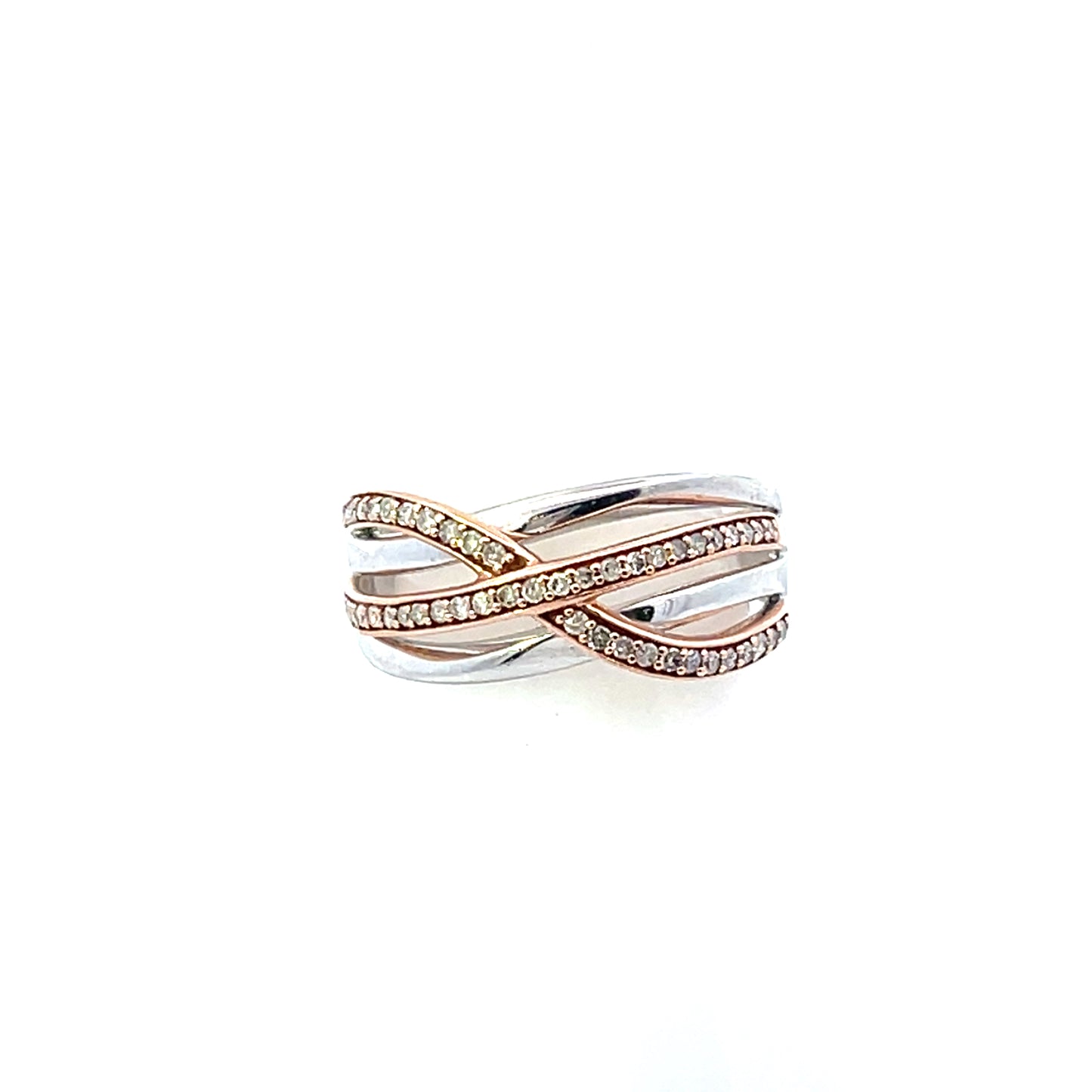 10K RG AND SILVER D-0.25CTW 2 TONE DIAMOND X RING