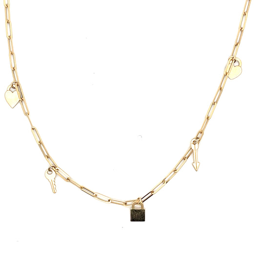 14K CLIP CHAIN WITH CHARMS