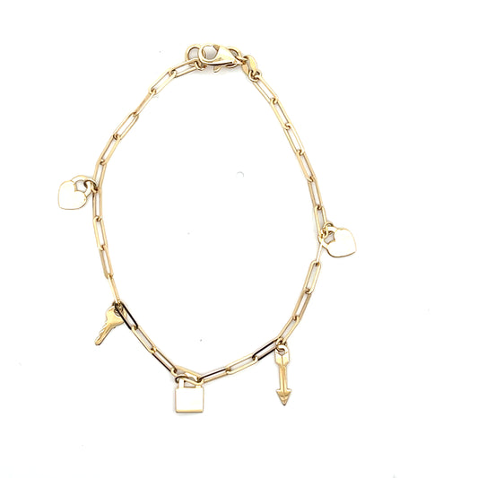 14K CLIP CHAIN WITH CHARMS BRACELET