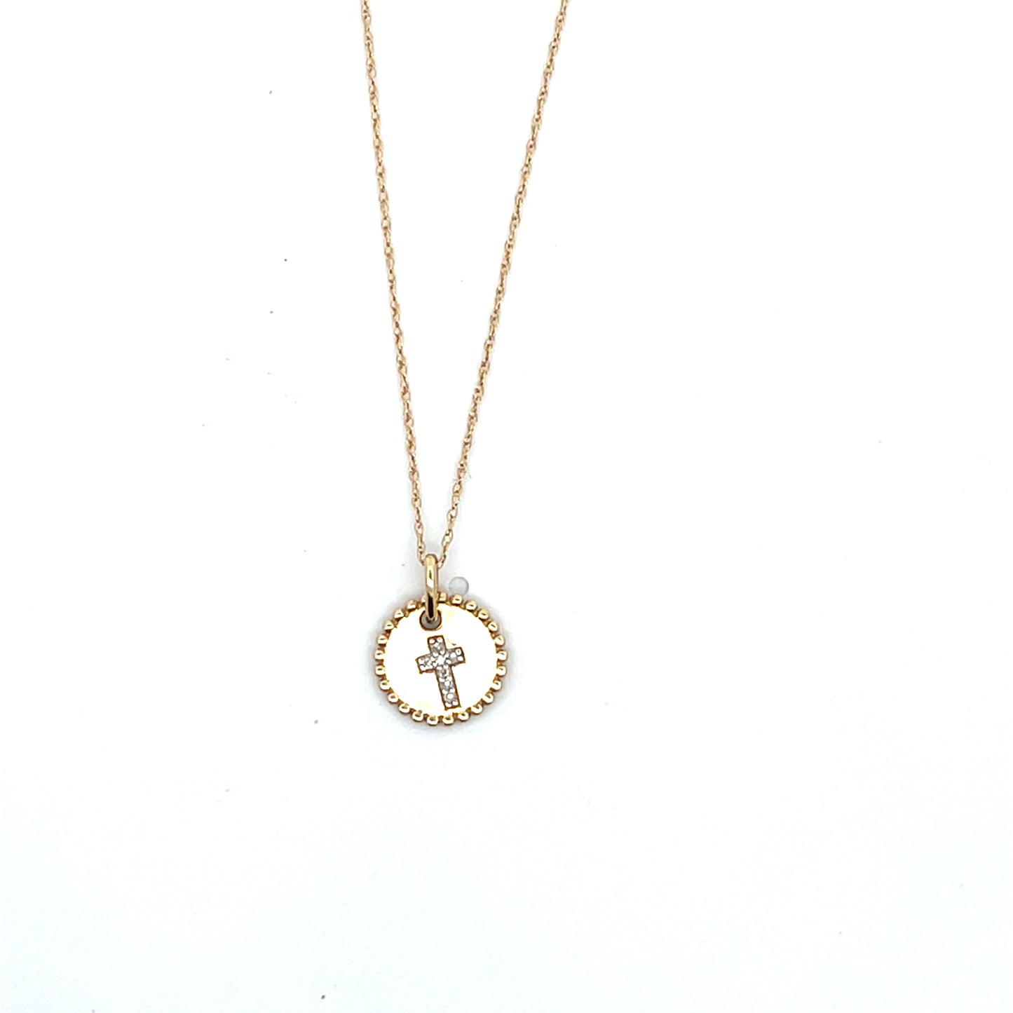 10K YG PLATE WITH CROSS AND DIAMONDS