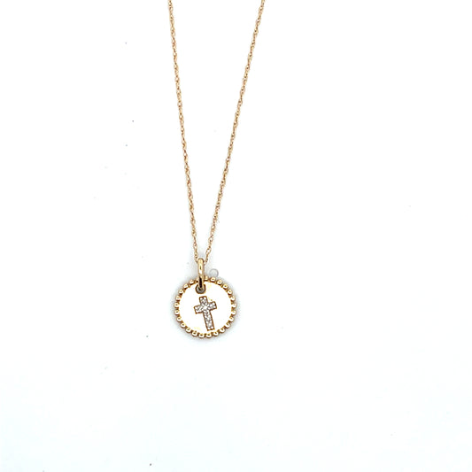 10K YG PLATE WITH CROSS AND DIAMONDS