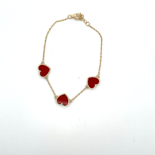 14K RED HEART ENAMEL BRACELET
