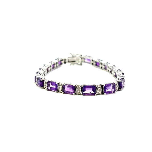 BIG EMERALD CUT AMETHYST AND NATURAL DIAMOND BRACELET 7.5"
