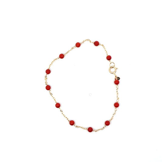 14K YG CORAL MINI BALL BRACELET 7.5"