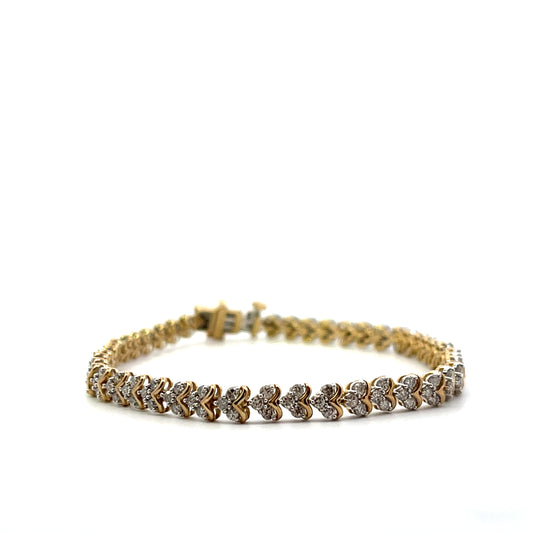 10K YG D-2CTW DIAMOND HEART BRACELET 6"