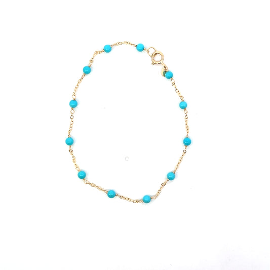 14K YG TURQUOISE MINI BALL BRACELET 7.5" (Copy)