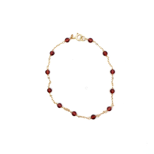 14K YG GARNET MINI BALL BRACELET 7.5"