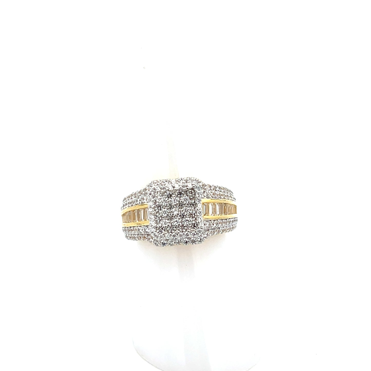 PRINCESS CUT FULL PAVE AND CZ BAGUTTES RING