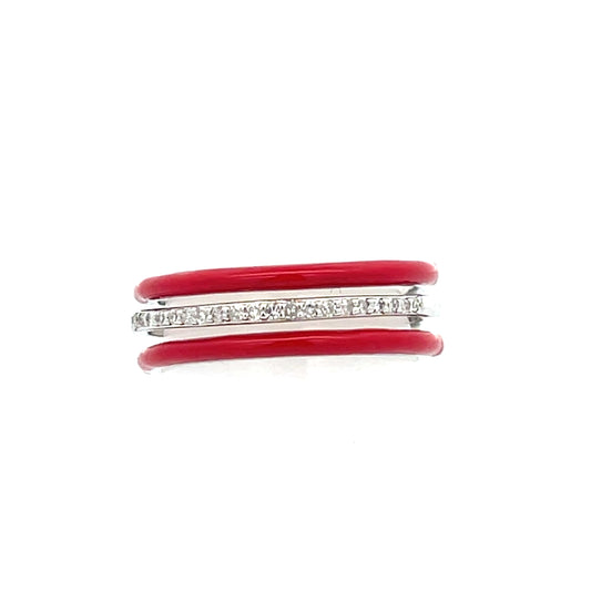 3-ROW RED ENAMEL D-0.10CTW