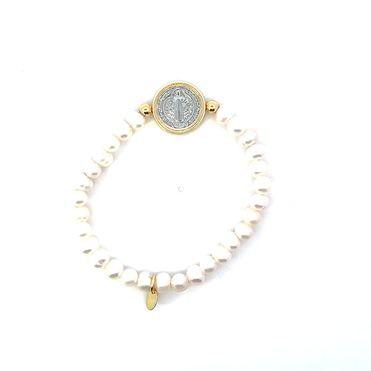 STRETCHY NATURAL PEARL 2 TONE SAN BENITO BRACELET