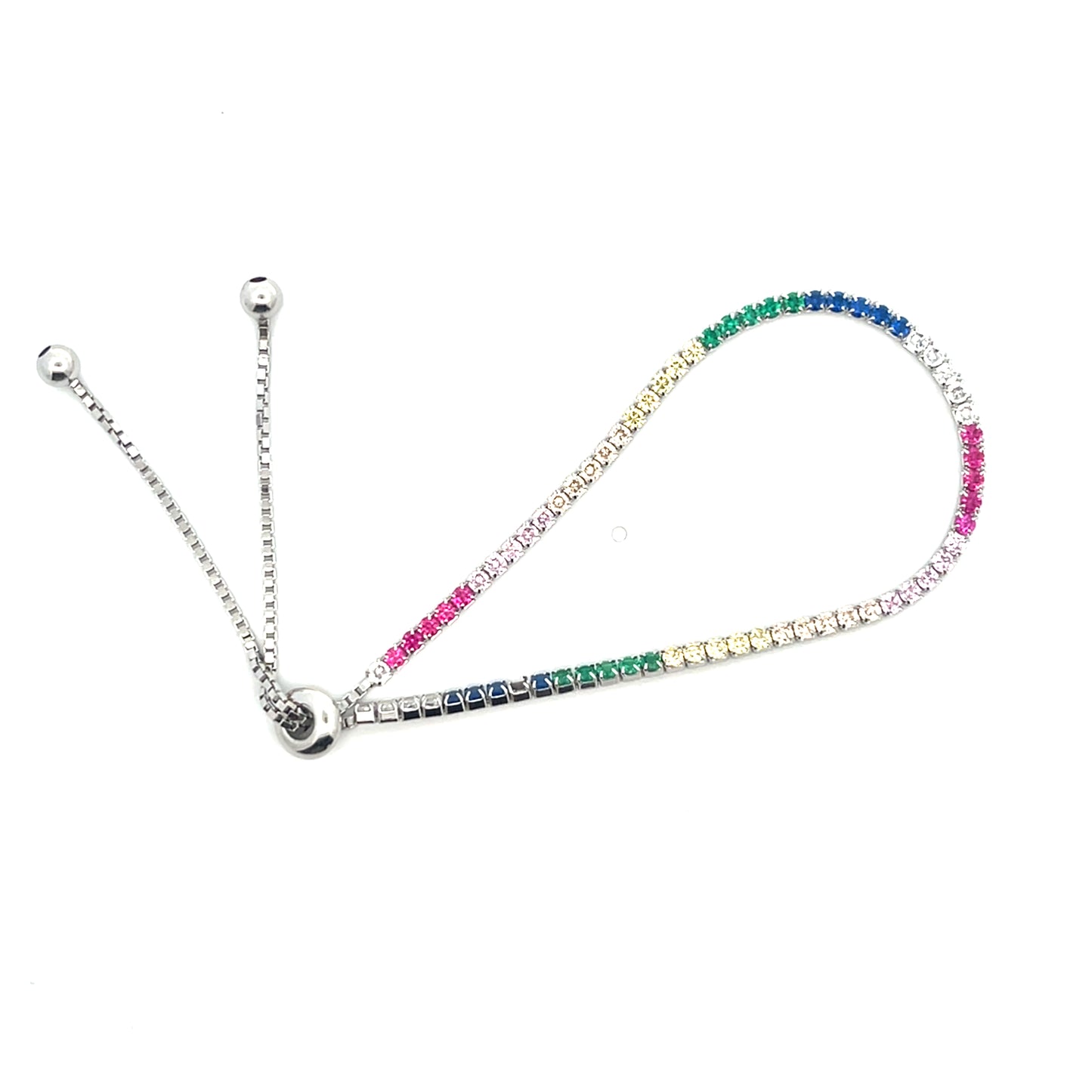 RAINBOW ADJUSTABLE 1.5MM TENNIS BRACELET SILVER
