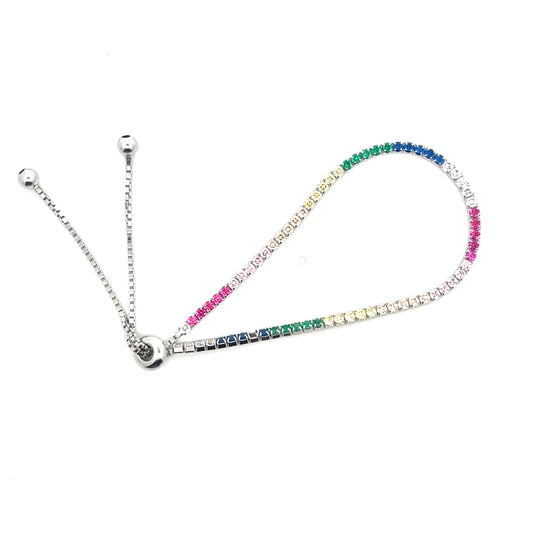 RAINBOW ADJUSTABLE 1.5MM TENNIS BRACELET SILVER