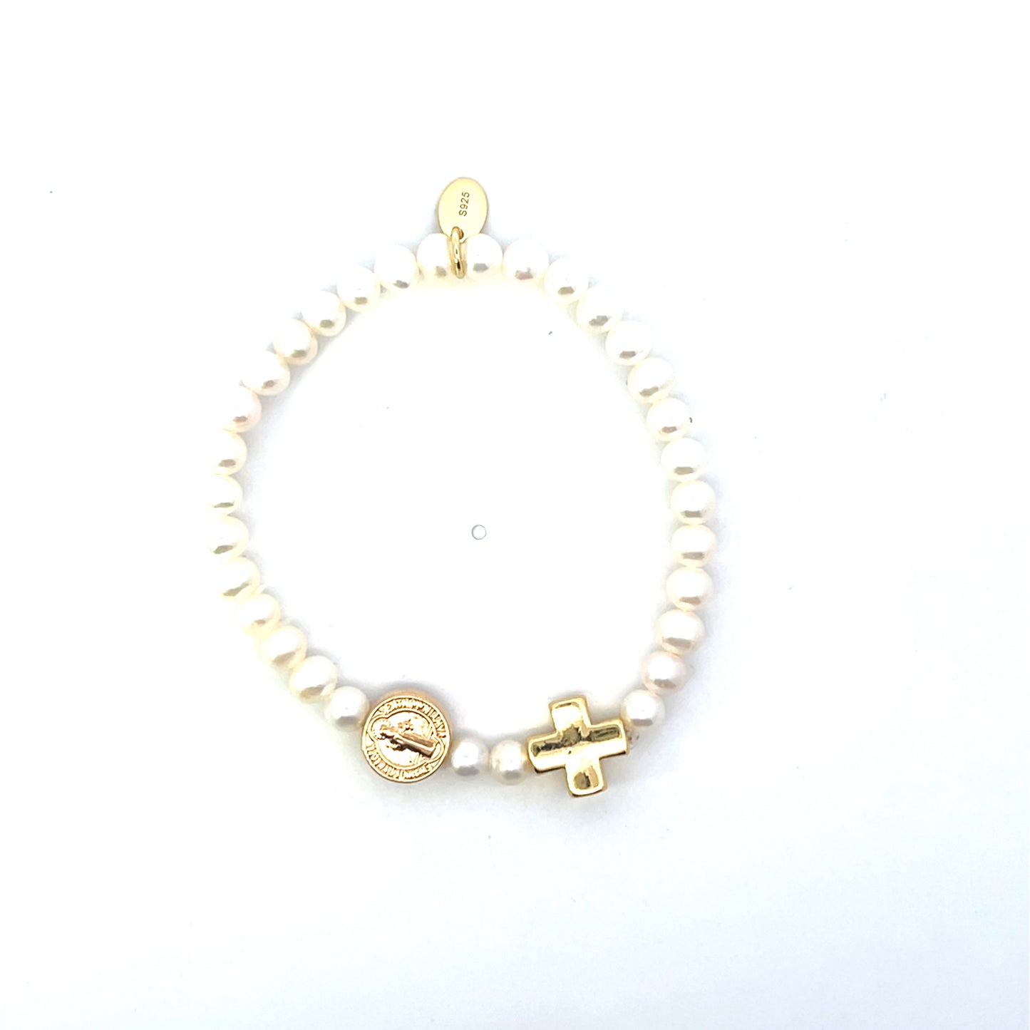 STRETCHY NATURAL PEARL SAN BENITO AND CROSS SGP BRACELET