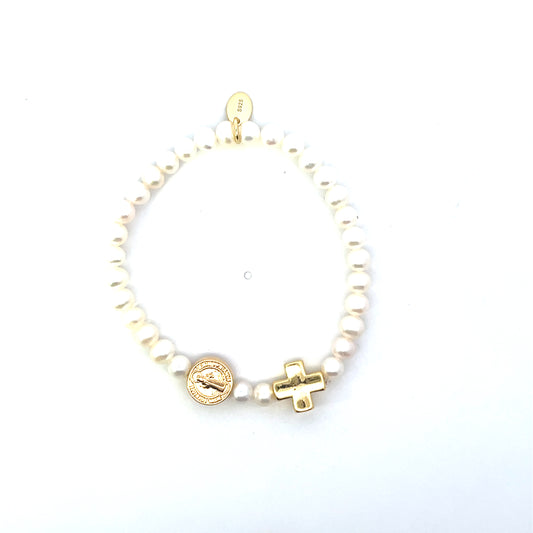 STRETCHY NATURAL PEARL SAN BENITO AND CROSS SGP BRACELET