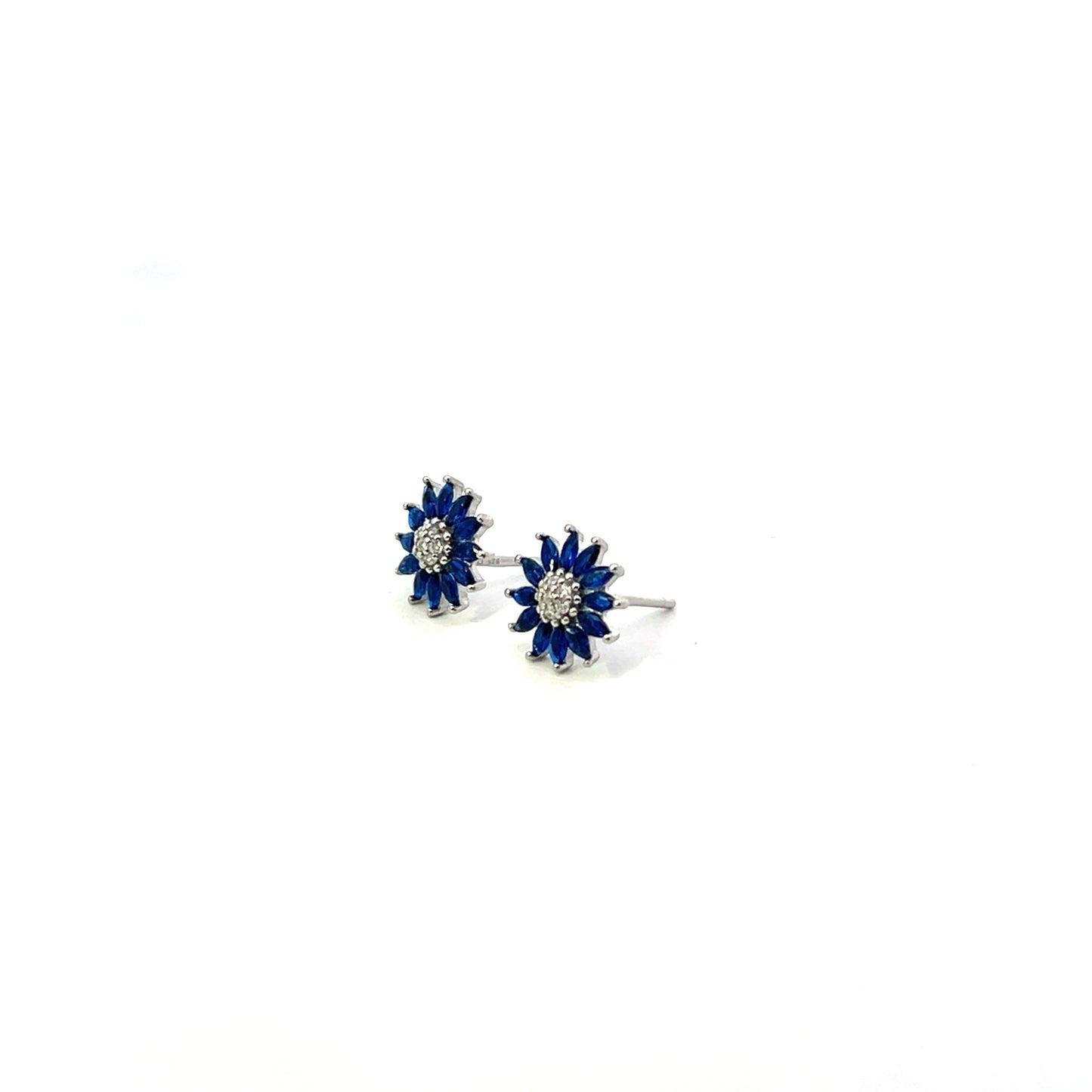 SUNFLOWER EARRING STUDS BLUE SILVER