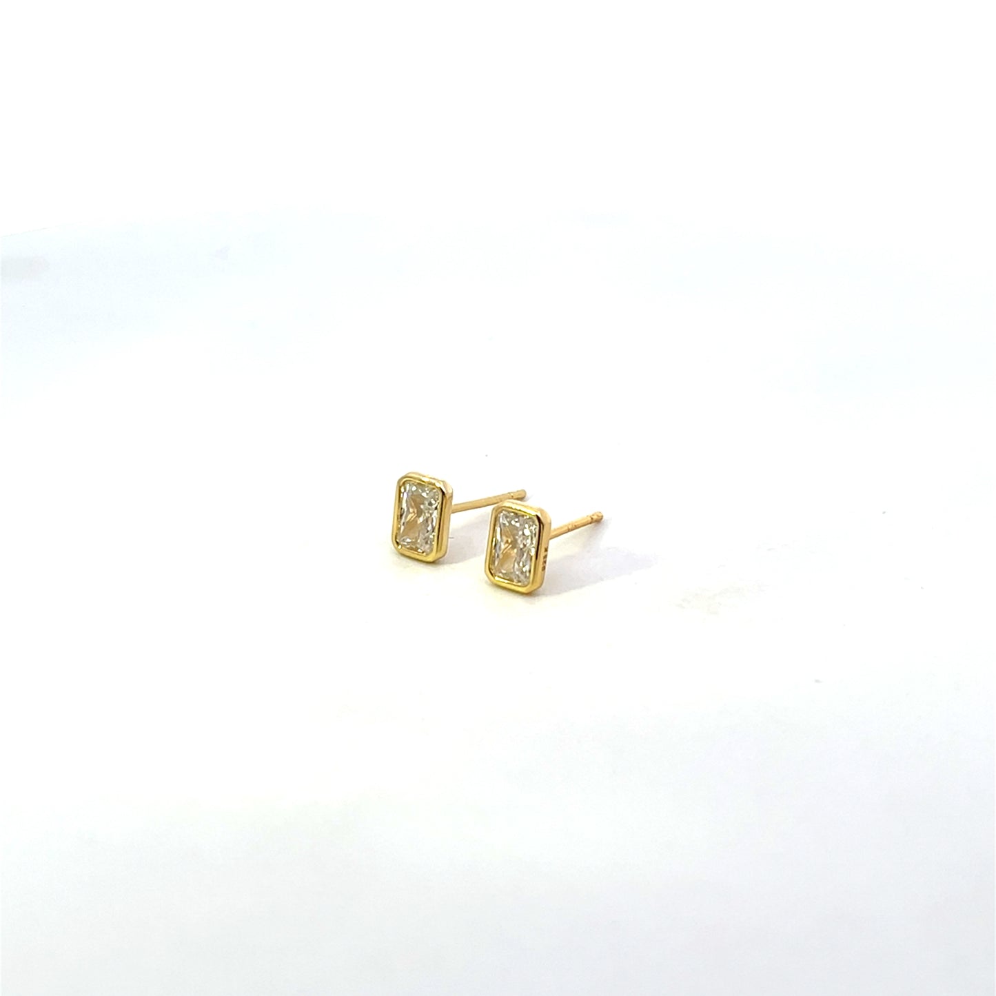 SMALL RECTANGULAR SOLITAIRE STUD EARRINGS WITH BEZEL