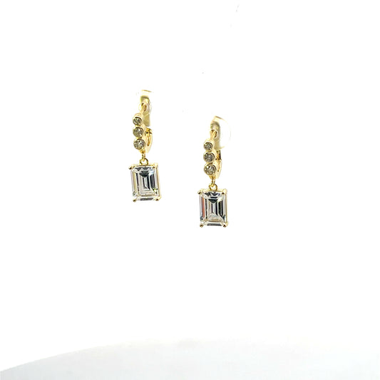 BEZEL HOOPS WITH RECTANGULAR CHARM EARRINGS