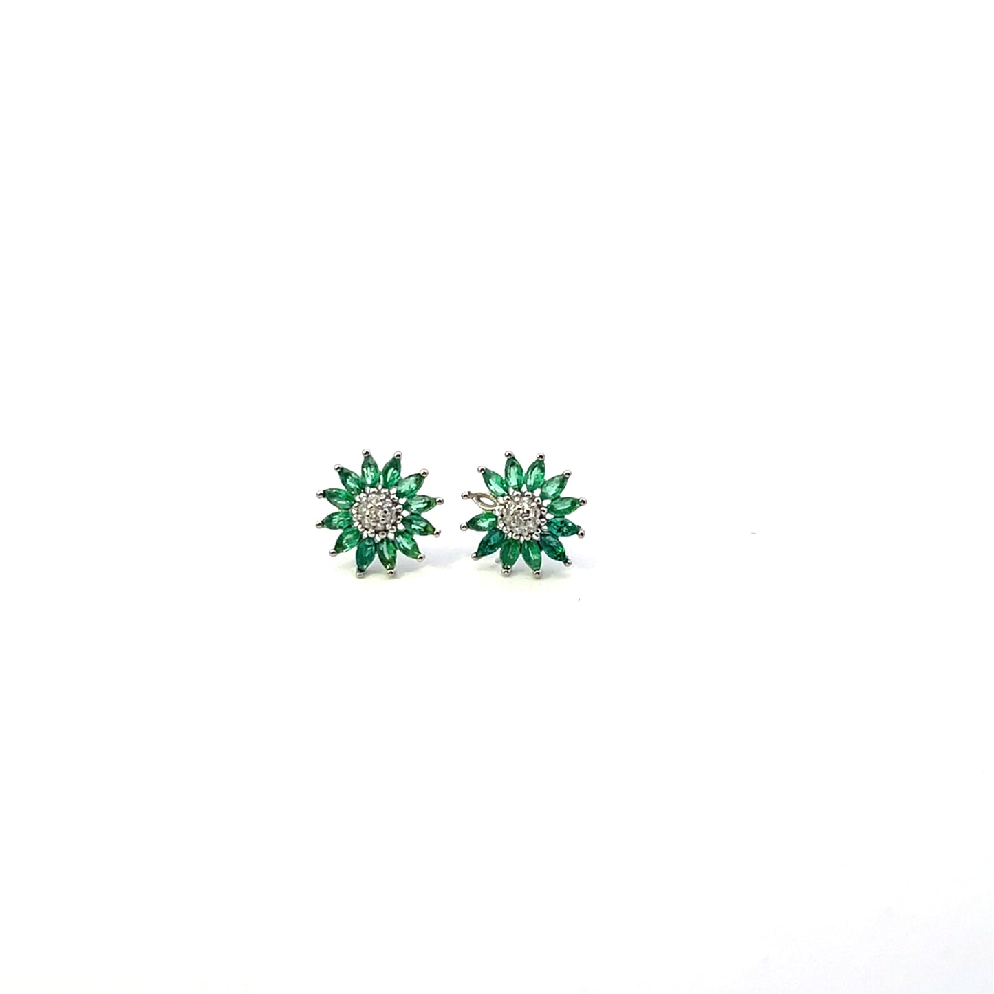 SUNFLOWER EARRING STUDS GREEN SILVER