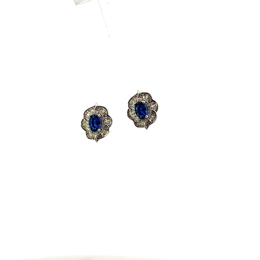 VINTAGE HALO BLUE OVAL SOLITAIRE EARRINGS