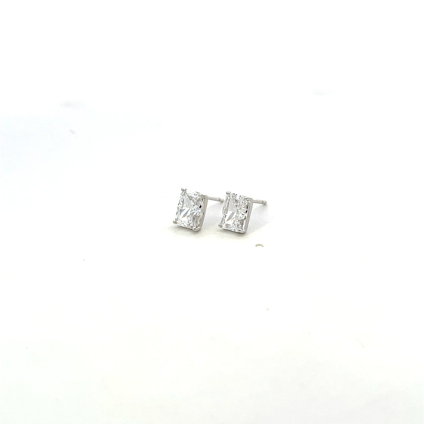 EMERALD CUT SOLITAIRE STUD EARRINGS SILVER
