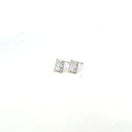 EMERALD CUT SOLITAIRE STUD EARRINGS SILVER