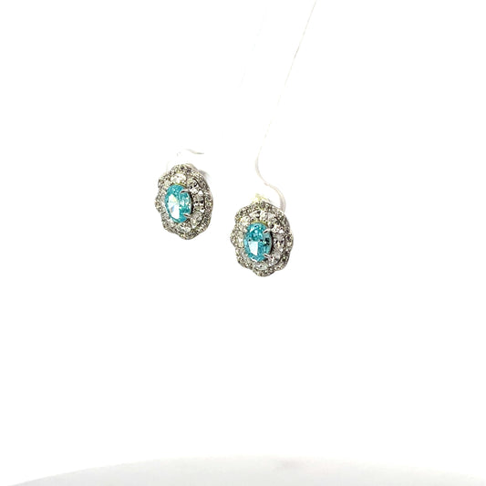 VINTAGE HALO BABY BLUE OVAL SOLITAIRE EARRINGS