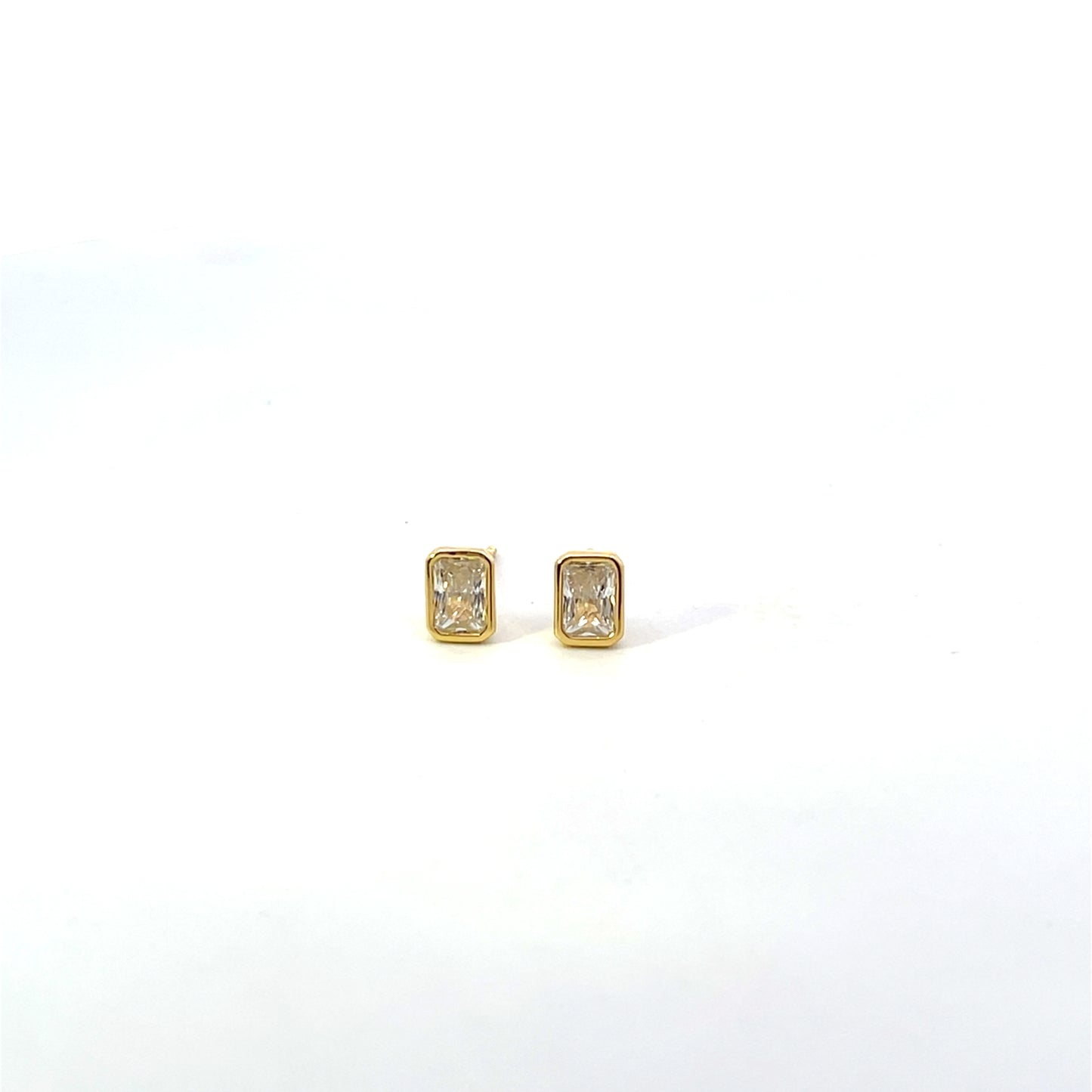SMALL RECTANGULAR SOLITAIRE STUD EARRINGS WITH BEZEL