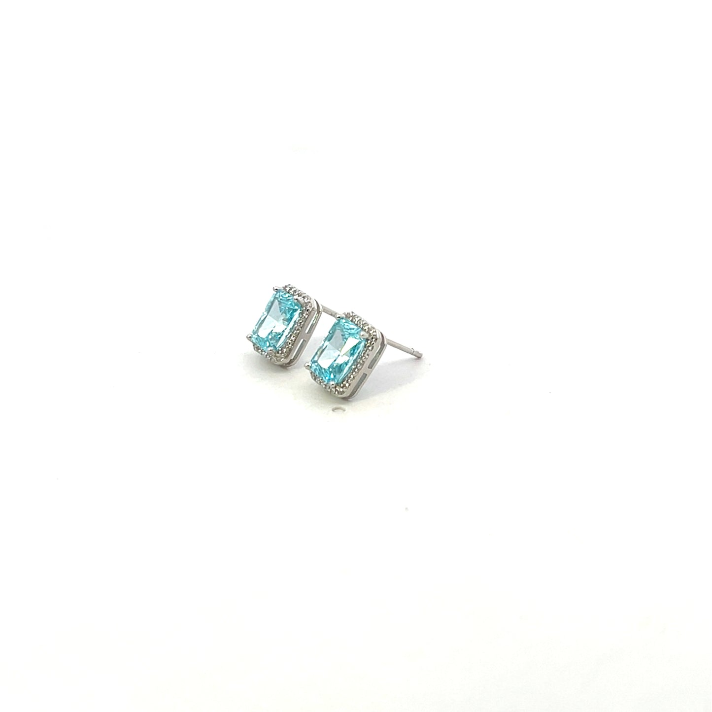 EMERALD CUT WITH HALO BLUE STUDS