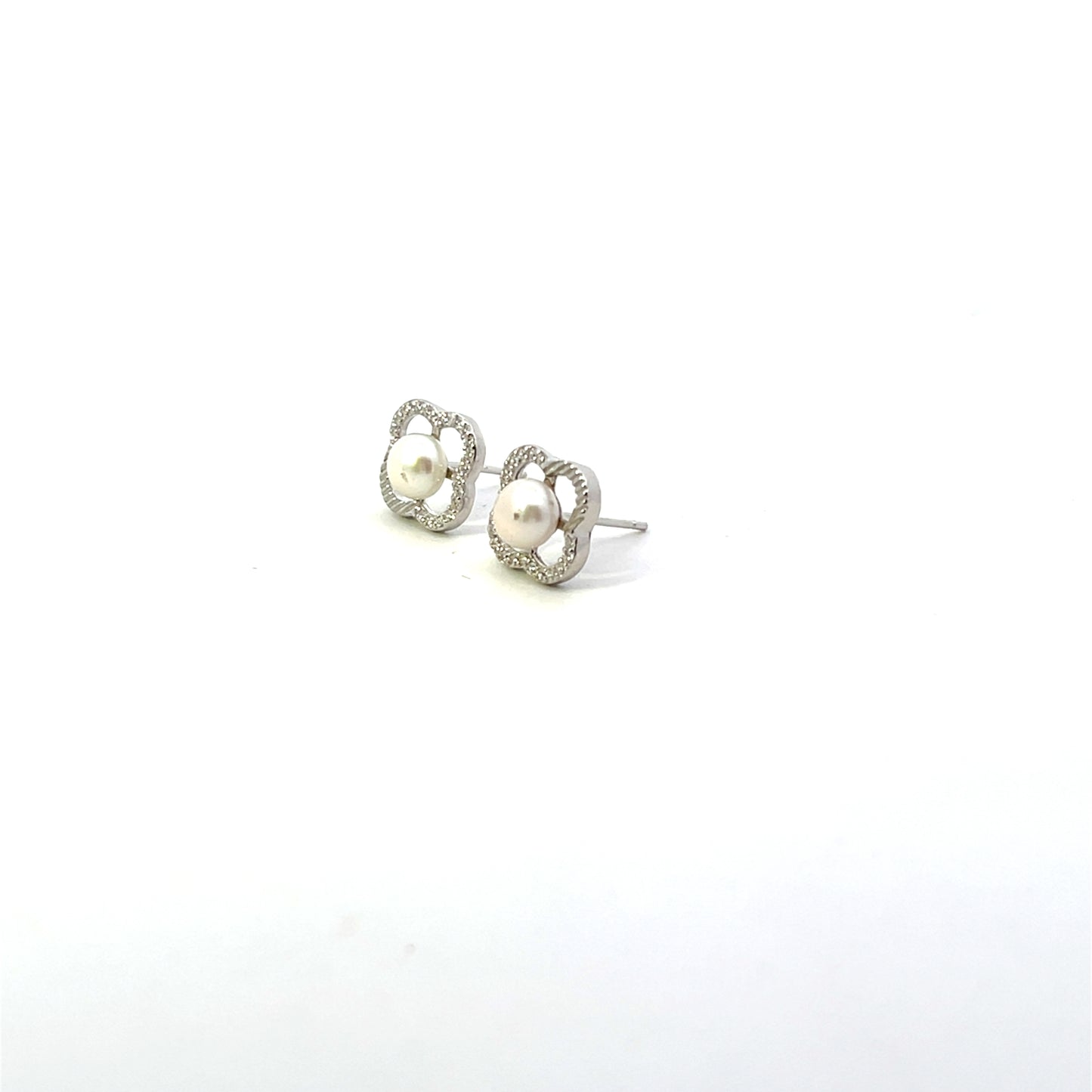 VEN CLEEF PAVE WITH PEARL EARRINGS SILVER