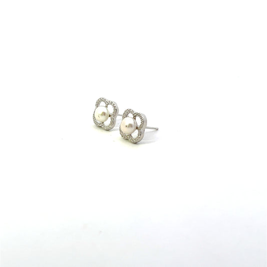 VEN CLEEF PAVE WITH PEARL EARRINGS SILVER