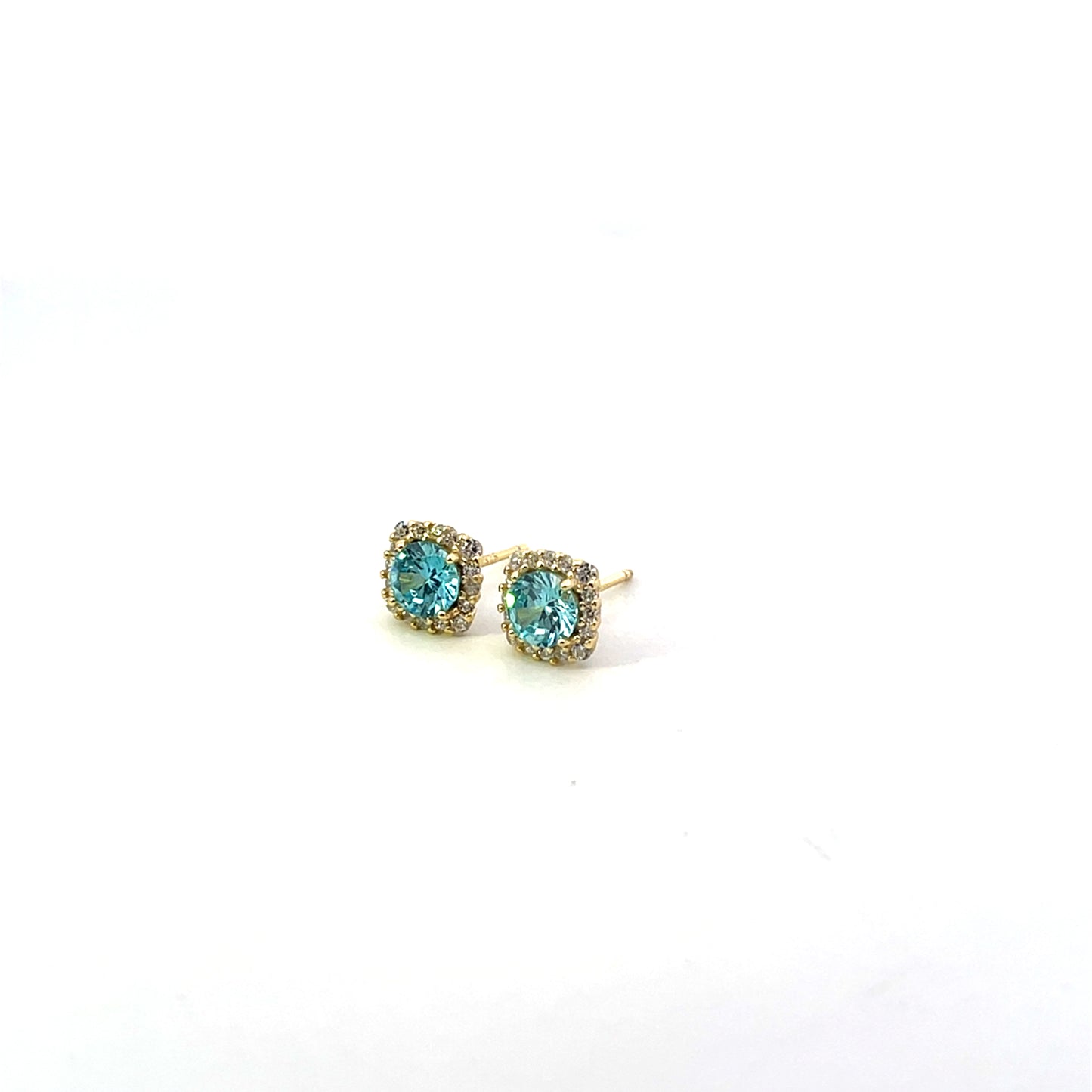 ROUND BLUE SOLITAIRE WITH HALO STUD EARRINGS SGP