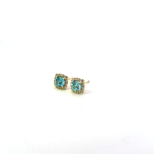 ROUND BLUE SOLITAIRE WITH HALO STUD EARRINGS SGP