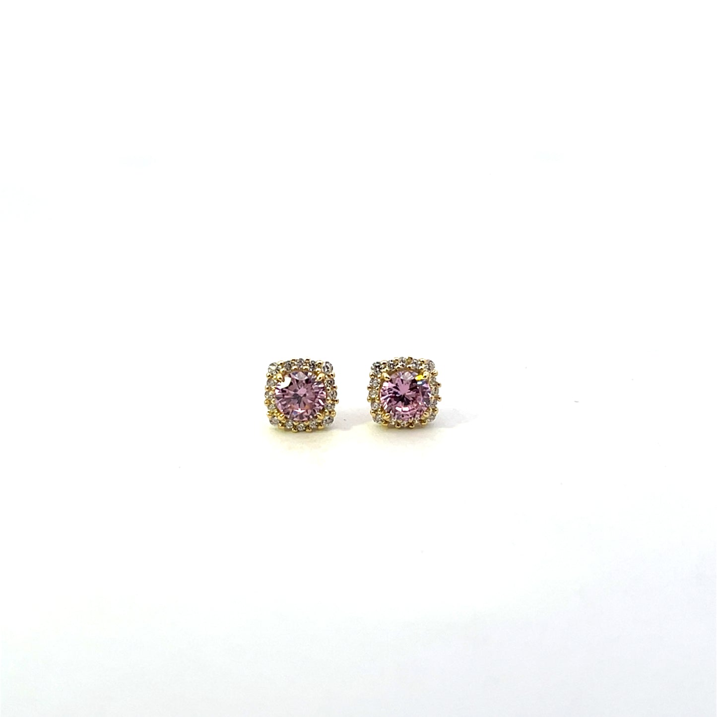 ROUND PINK SOLITAIRE WITH HALO STUD EARRINGS SGP
