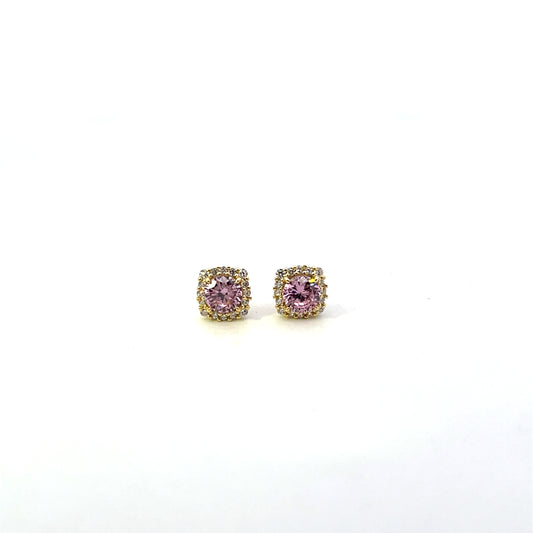 ROUND PINK SOLITAIRE WITH HALO STUD EARRINGS SGP