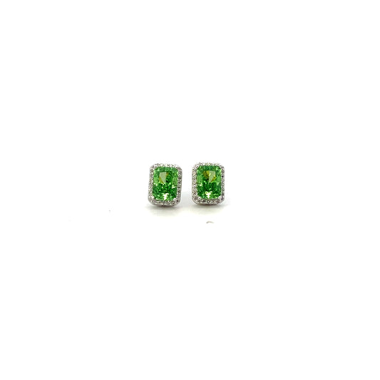 EMERALD CUT WITH HALO GREEN STUDS