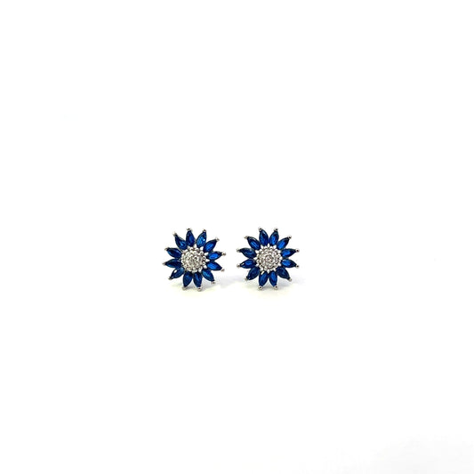 SUNFLOWER EARRING STUDS BLUE SILVER