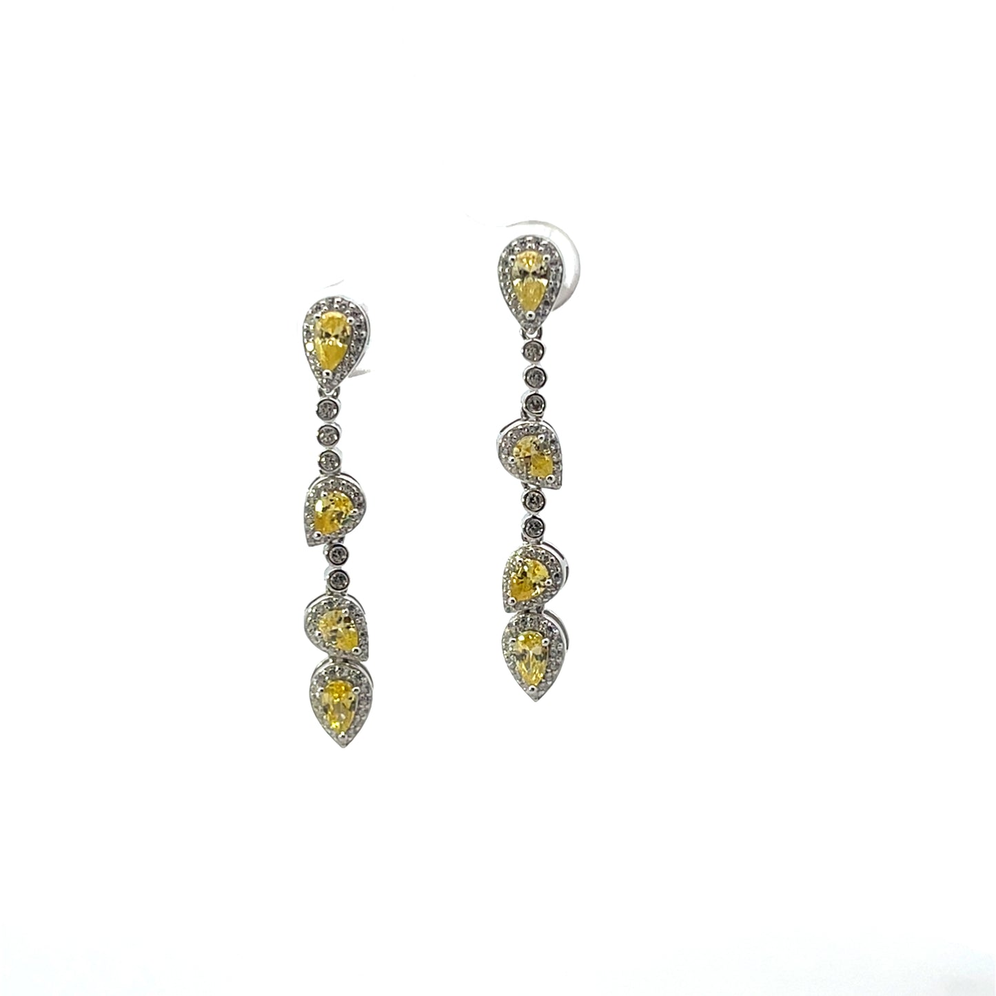 YELLOW PEAR WITH HALO PENDANT EARRINGS SILVER