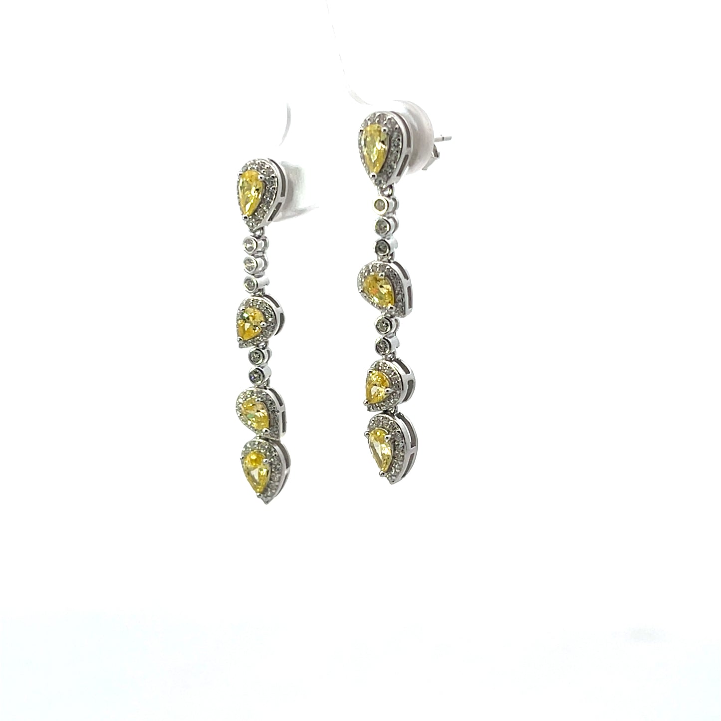 YELLOW PEAR WITH HALO PENDANT EARRINGS SILVER