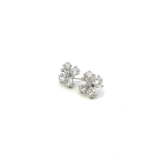 CZ FLOWERS WITH ACCENT EARRINGS SILVER