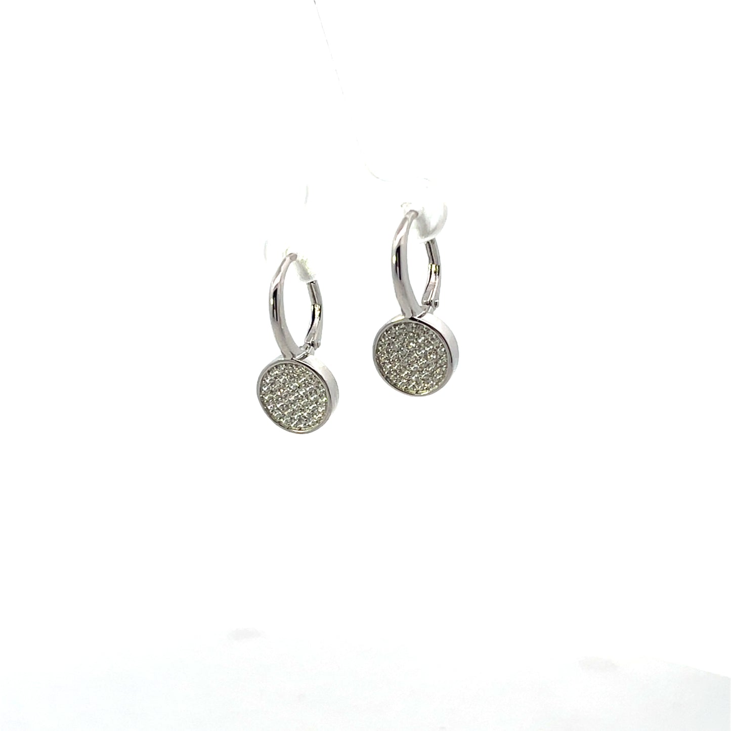 CIRCLE PAVE PENDANT EARRINGS SILVER