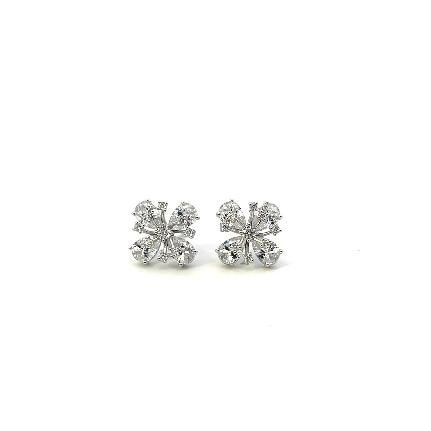 CZ FLOWERS WITH ACCENT EARRINGS SILVER