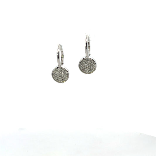 CIRCLE PAVE PENDANT EARRINGS SILVER