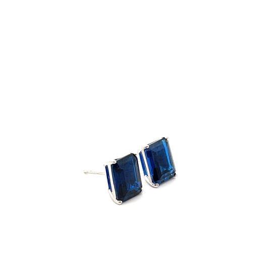 EMERALD CUT SOLITAIRE EARRINGS SILVER BLUE