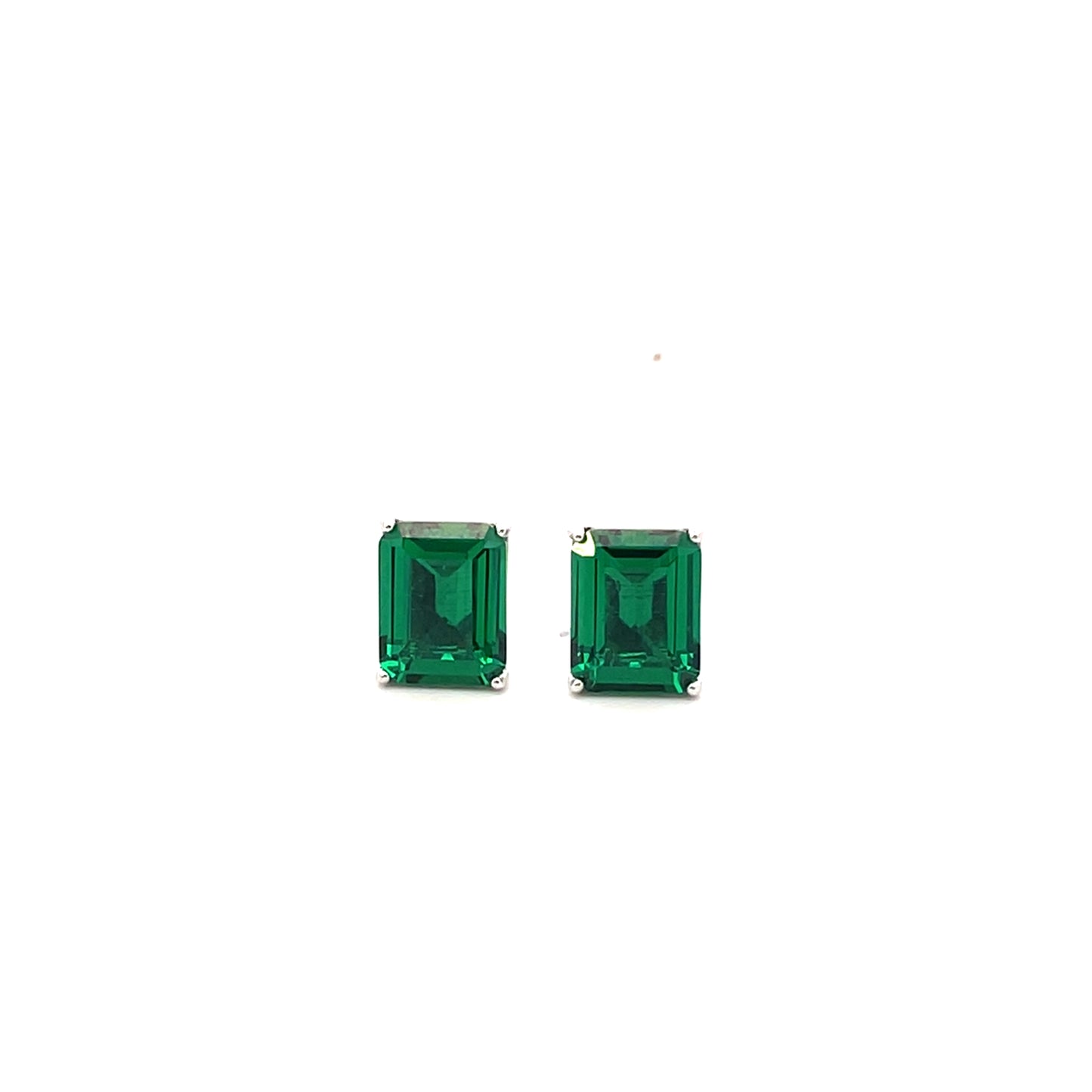 EMERALD CUT SOLITAIRE EARRINGS SILVER GREEN