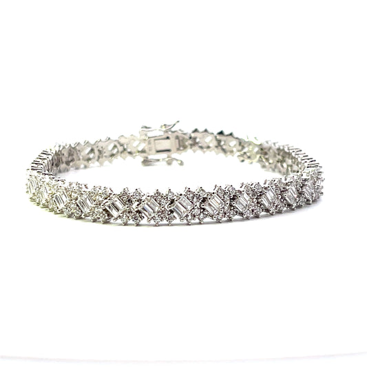 TENNIS BRACELET BAGUETTES WITH CZ SILVER 7"