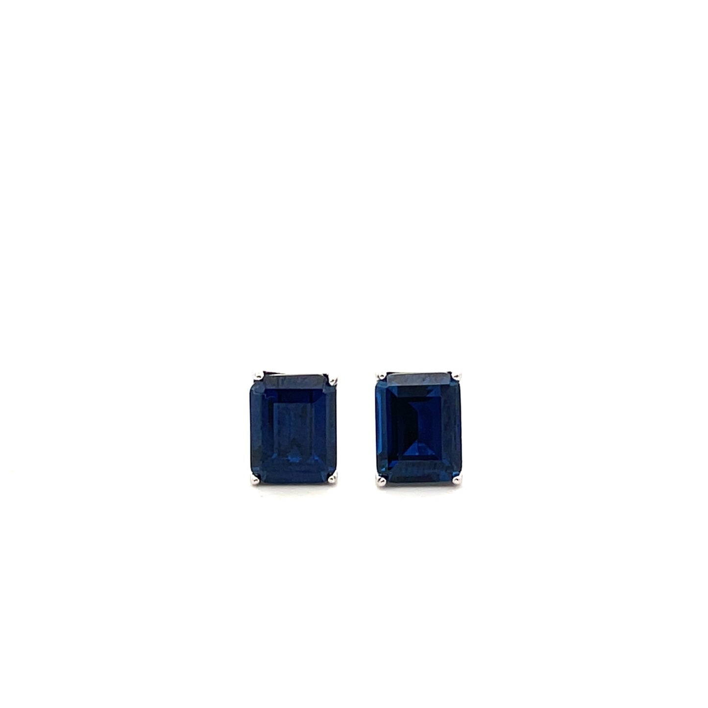 EMERALD CUT SOLITAIRE EARRINGS SILVER BLUE
