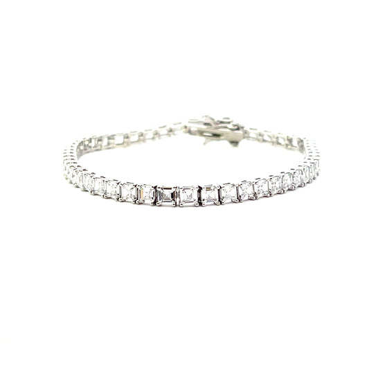 TENNIS BRACELET BIG PRINCESS CUT SILVER 7"