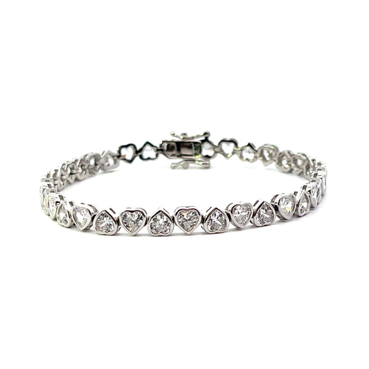 TENNIS BRACELET HEARTS WITH BEZEL SILVER 7"