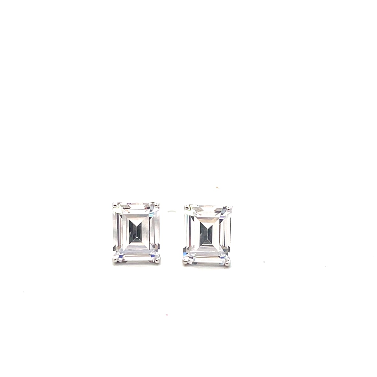 EMERALD CUT SOLITAIRE EARRINGS SILVER CLEAR
