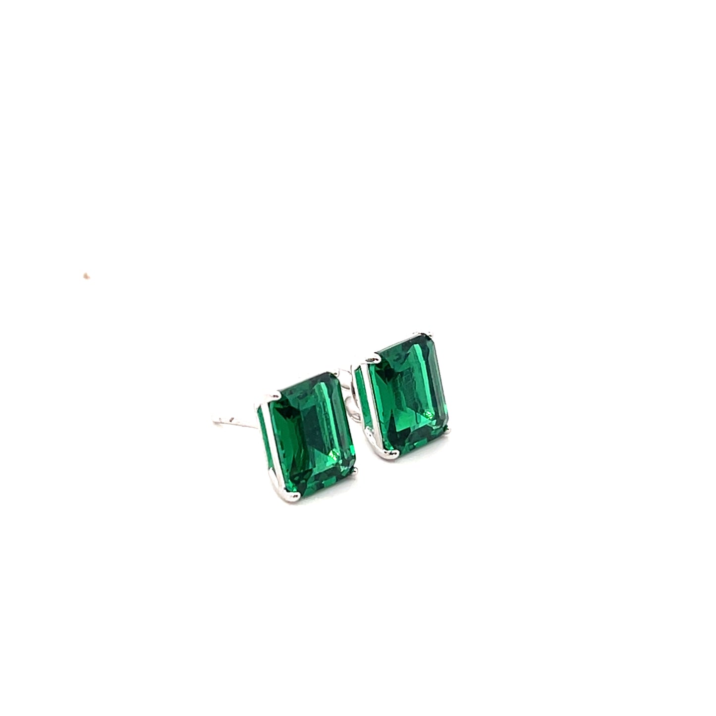 EMERALD CUT SOLITAIRE EARRINGS SILVER GREEN
